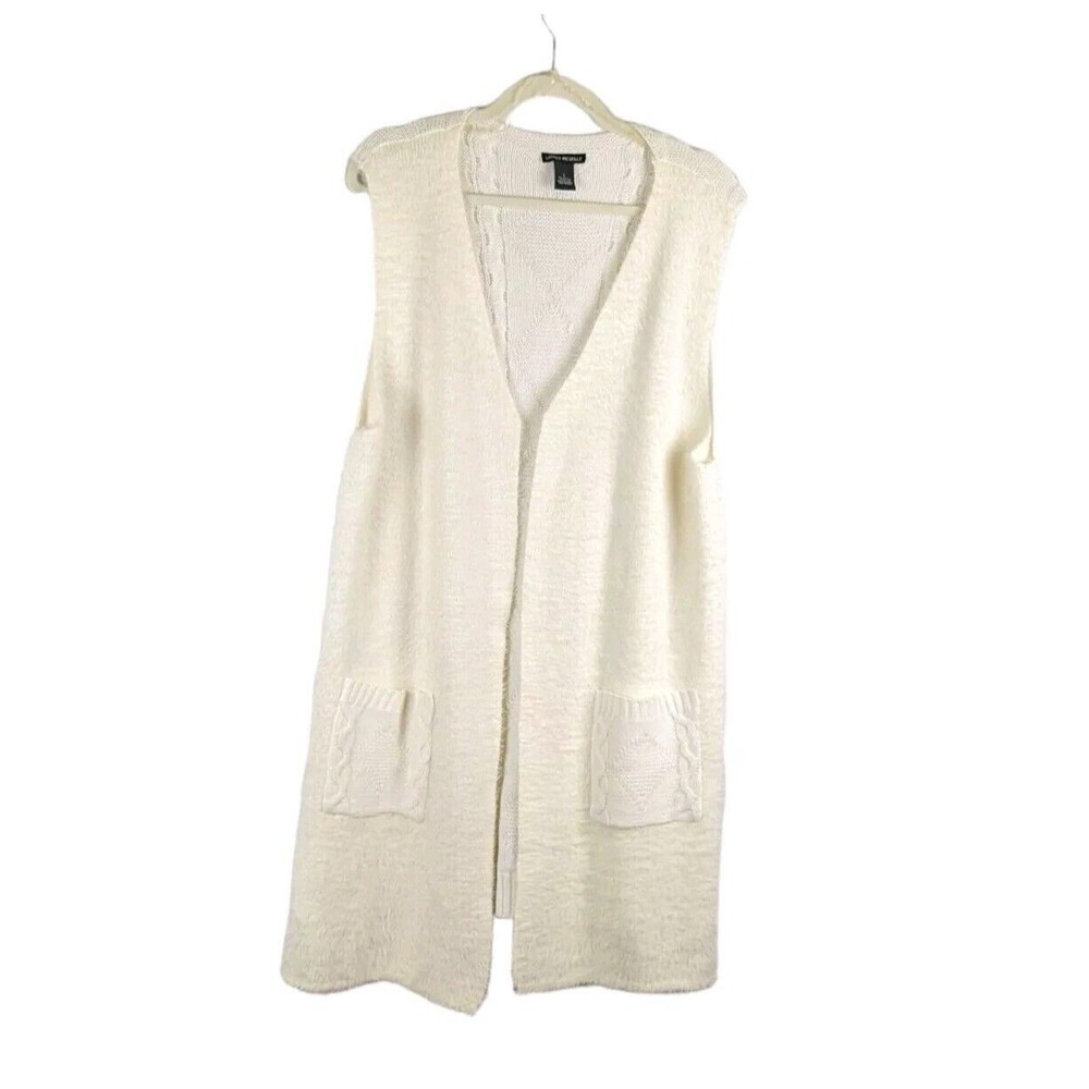 Lauren Michelle Womans Open Front Faux Fur & Knit Sweater Vest Sz L Mob Wife NEW